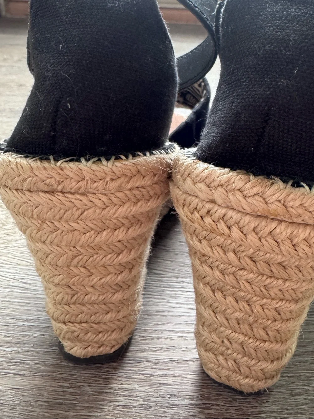 Toms Black Canvas Espadrille Wedge Sandals